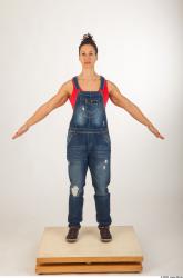 Whole body blue jeans red singlet of Rebecca